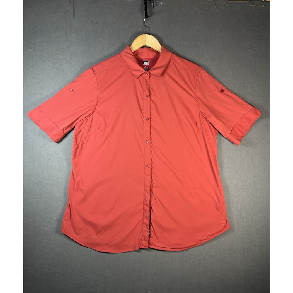 REI Shirt Womens XL Plus Red Button Up Vented Hiking Ourdoors